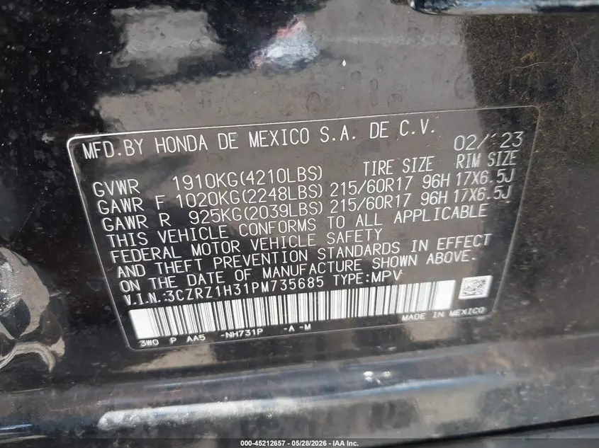 2023 HONDA HR-V 2WD LX