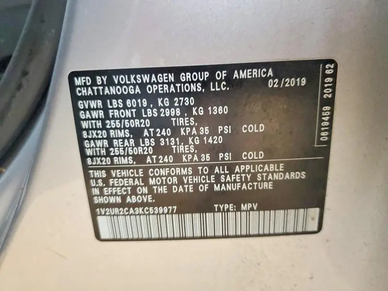 2019 VOLKSWAGEN ATLAS SE  