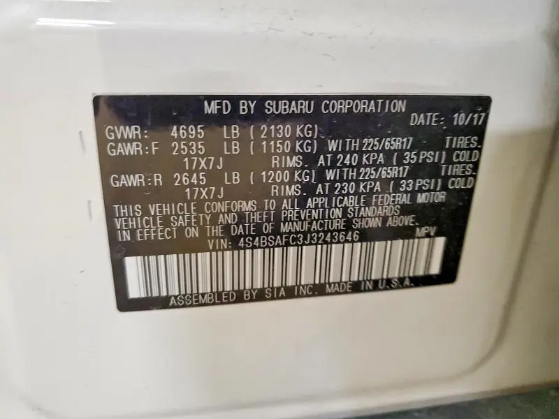 2018 SUBARU OUTBACK 2.5I PREMIUM  