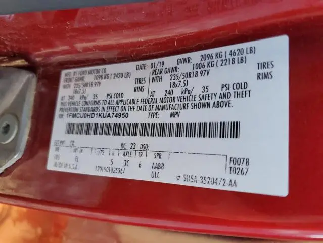 2019 FORD ESCAPE SEL  