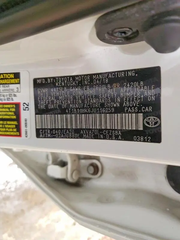 2018 TOYOTA CAMRY SE  
