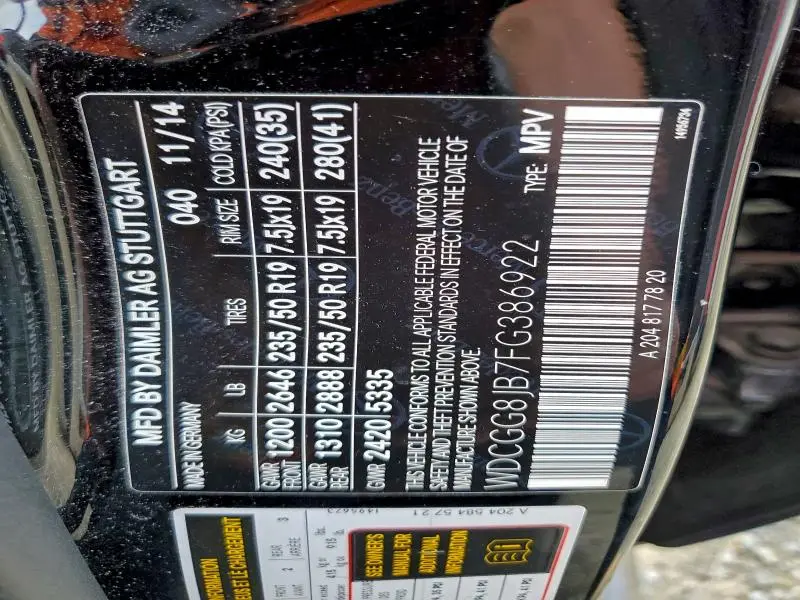 2015 MERCEDES-BENZ GLK 350 4MATIC  