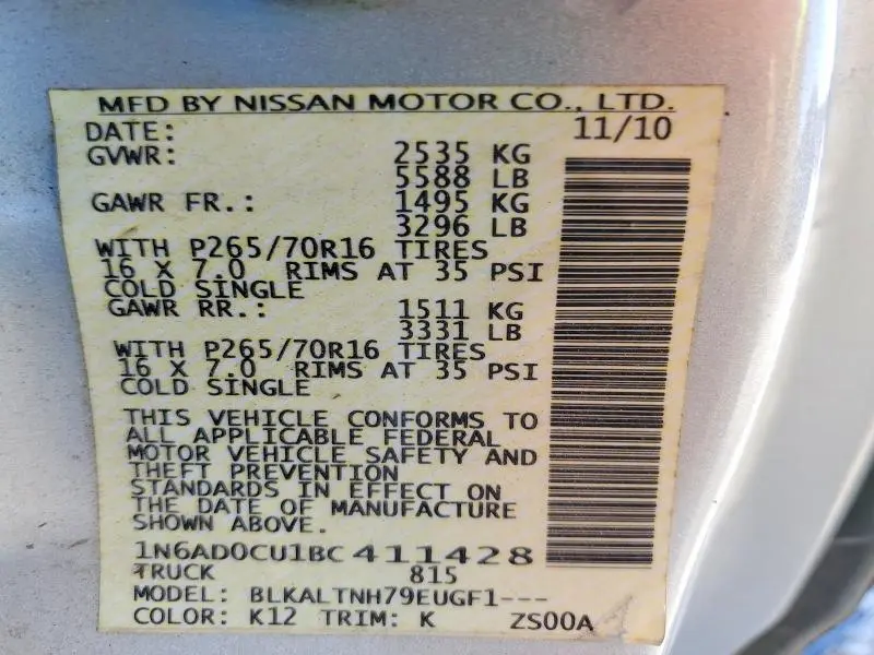 2011 NISSAN FRONTIER SV V6  