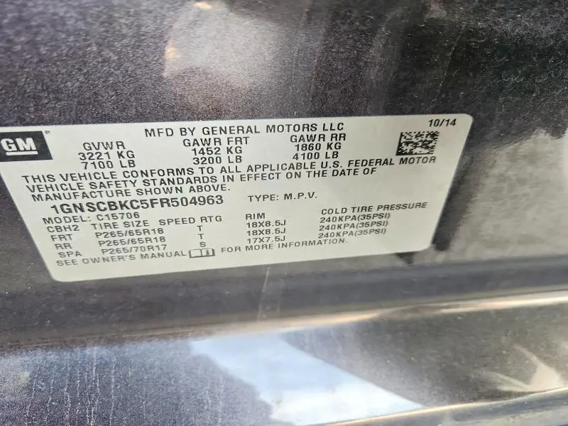 2015 CHEVROLET TAHOE C1500 LT  