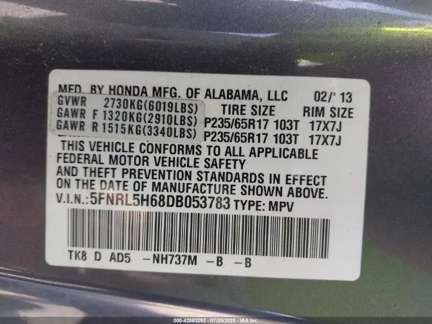 2013 HONDA ODYSSEY EX-L