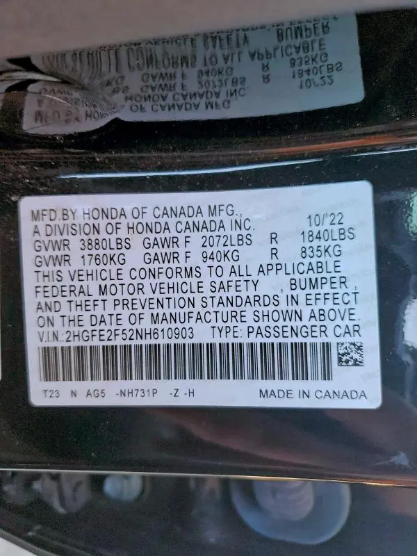 2022 HONDA CIVIC SPORT  