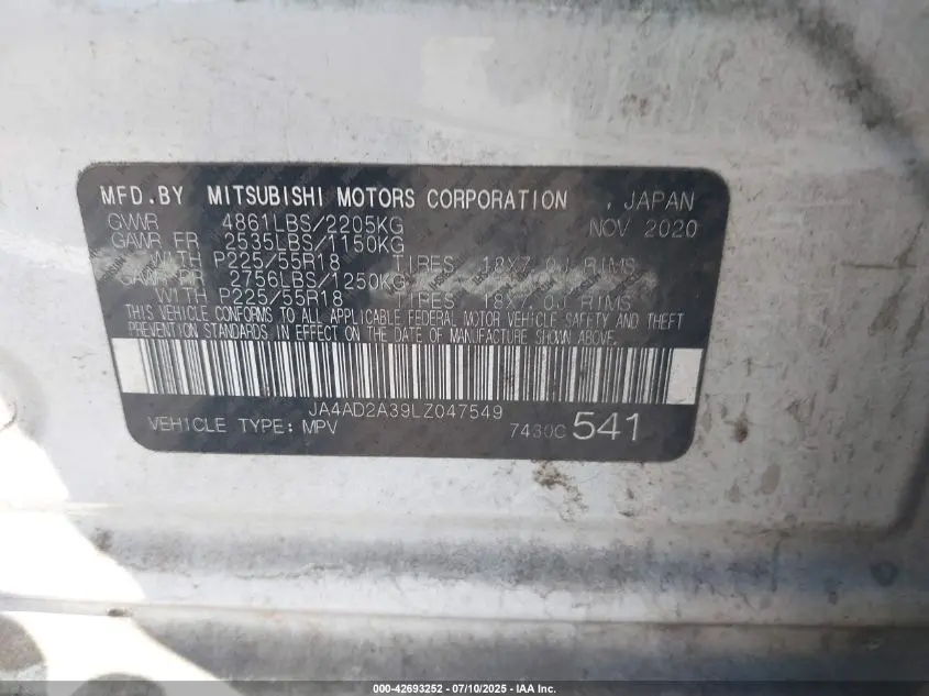 2020 MITSUBISHI OUTLANDER ES