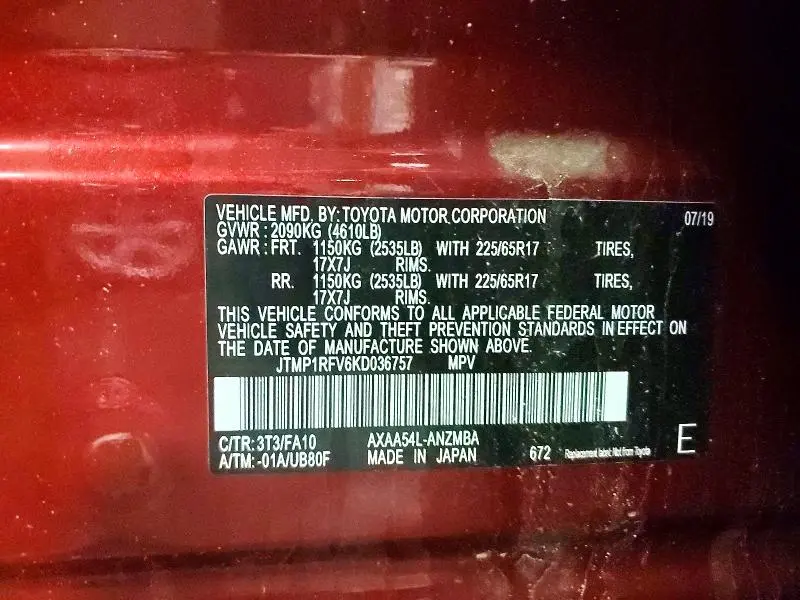 2019 TOYOTA RAV4 XLE  