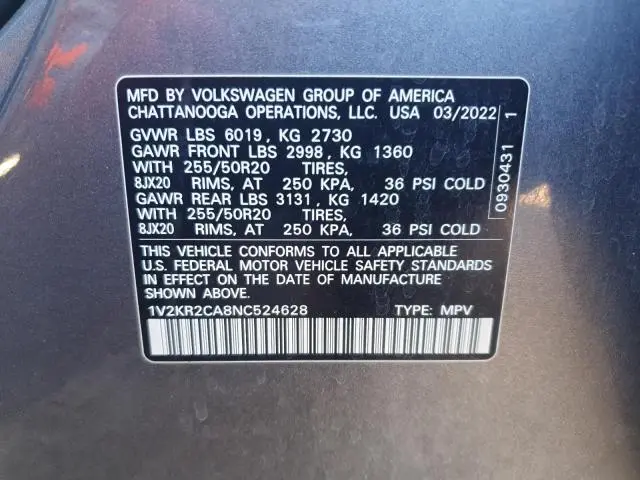 2022 VOLKSWAGEN ATLAS SE  