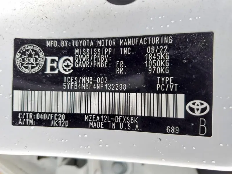 2022 TOYOTA COROLLA SE  