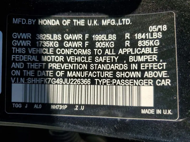 2018 HONDA CIVIC SPORT  