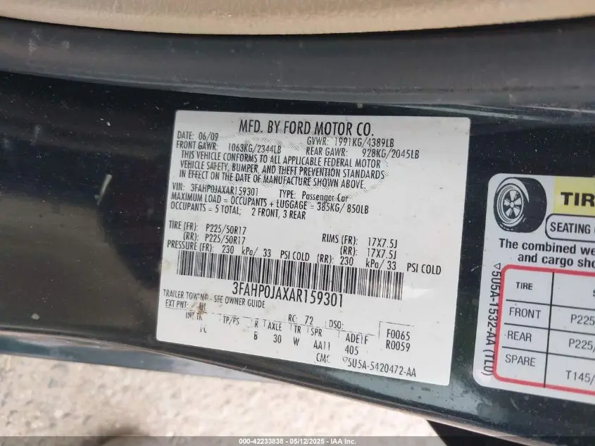 2010 FORD FUSION SEL