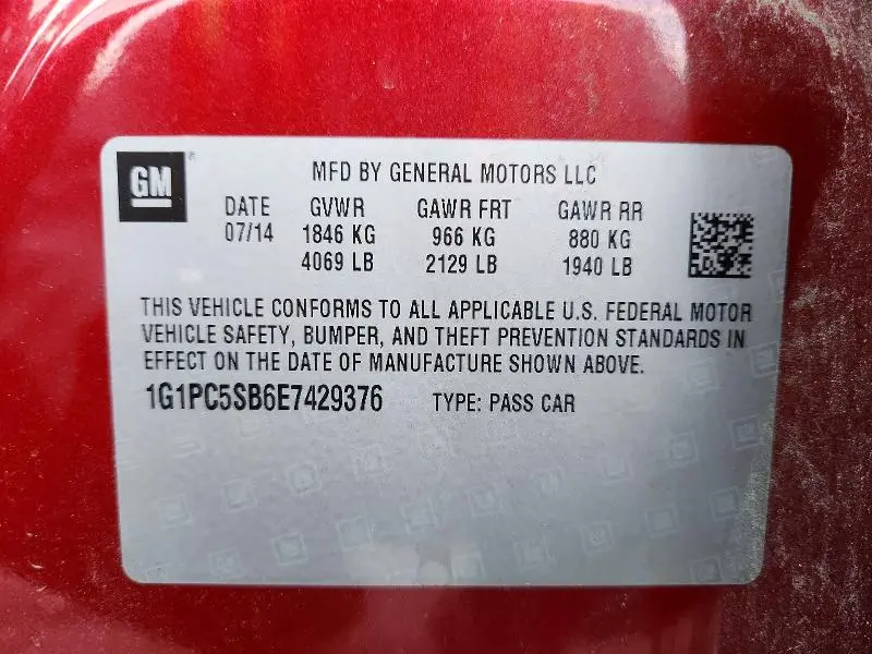 2014 CHEVROLET CRUZE LT  