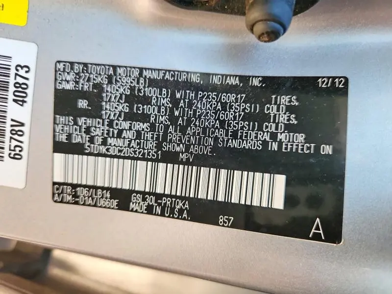 2013 TOYOTA SIENNA XLE  