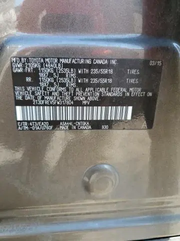 2015 TOYOTA RAV4 LIMITED  