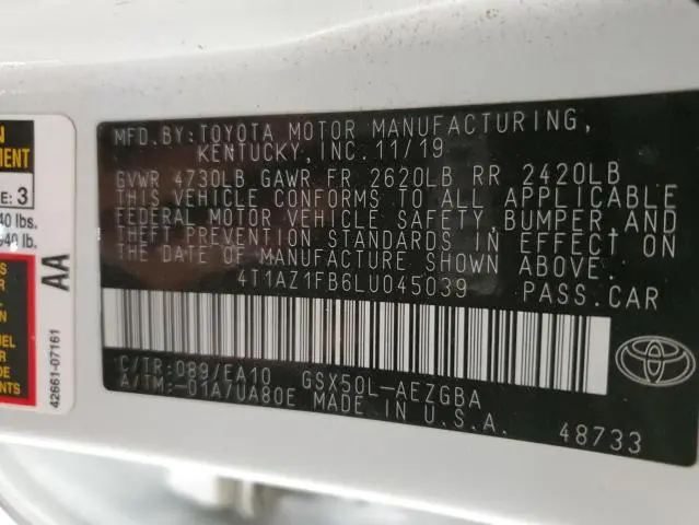 2020 TOYOTA AVALON XLE  