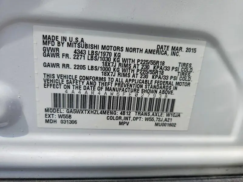2015 MITSUBISHI OUTLANDER   