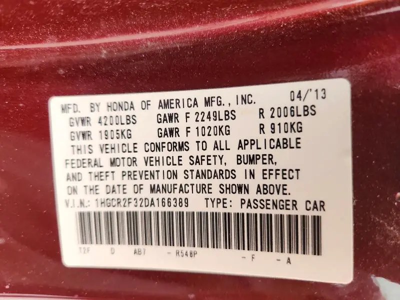 2013 HONDA ACCORD LX  