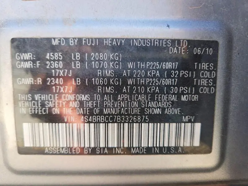 2011 SUBARU OUTBACK 2.5I PREMIUM  