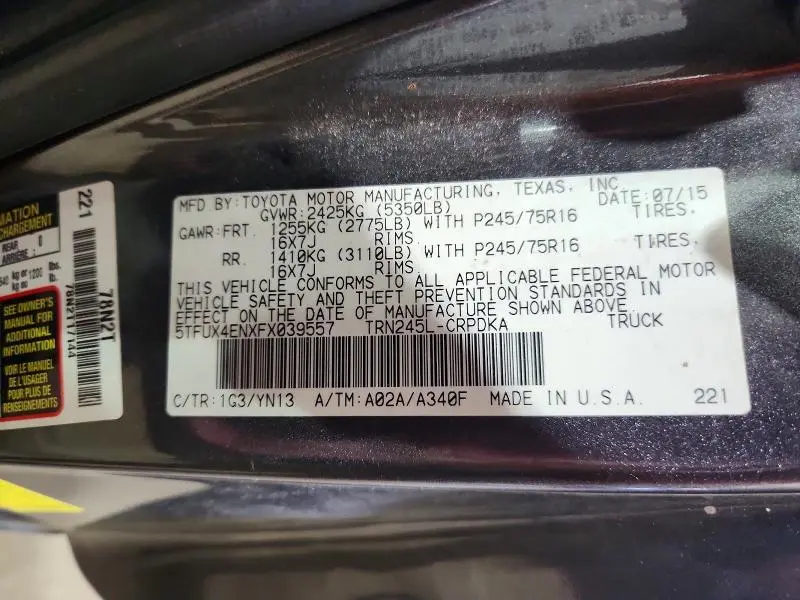 2015 TOYOTA TACOMA BASE  