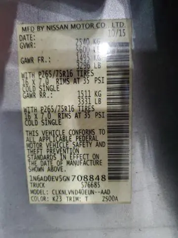 2016 NISSAN FRONTIER S  