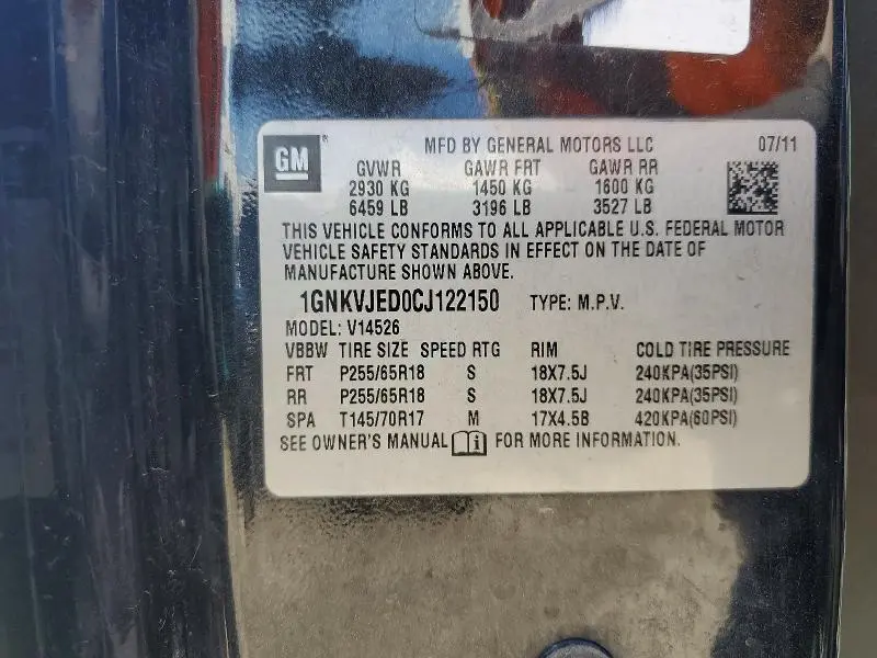 2012 CHEVROLET TRAVERSE LT  