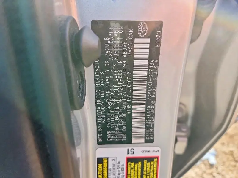 2018 TOYOTA CAMRY LE  