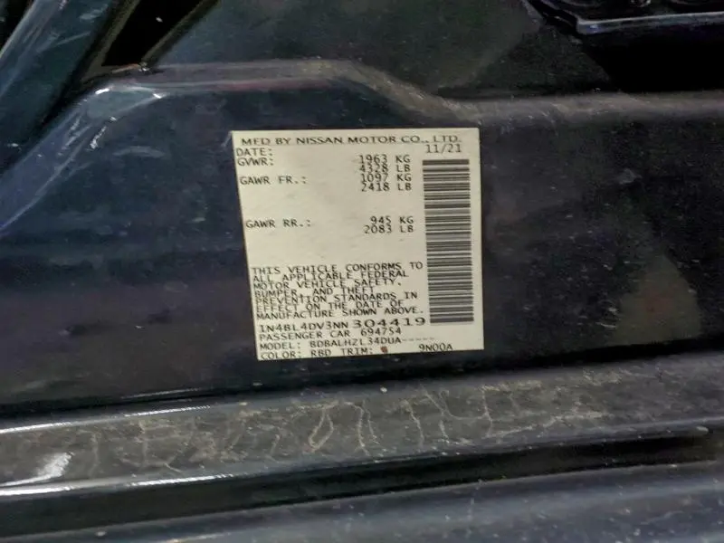 2022 NISSAN ALTIMA SV  