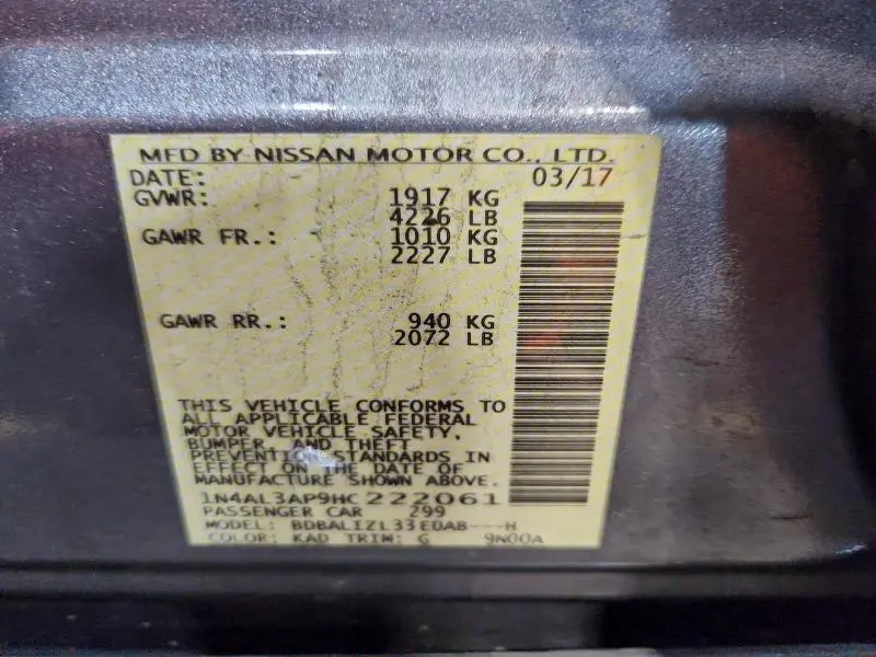 2017 NISSAN ALTIMA 2.5  