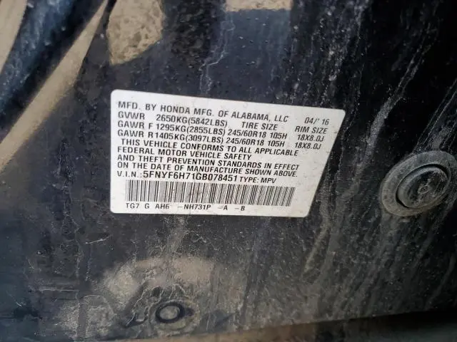 2016 HONDA PILOT EXLN