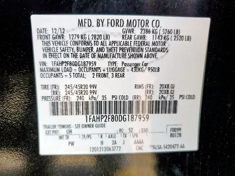 2013 FORD TAURUS LIMITED  