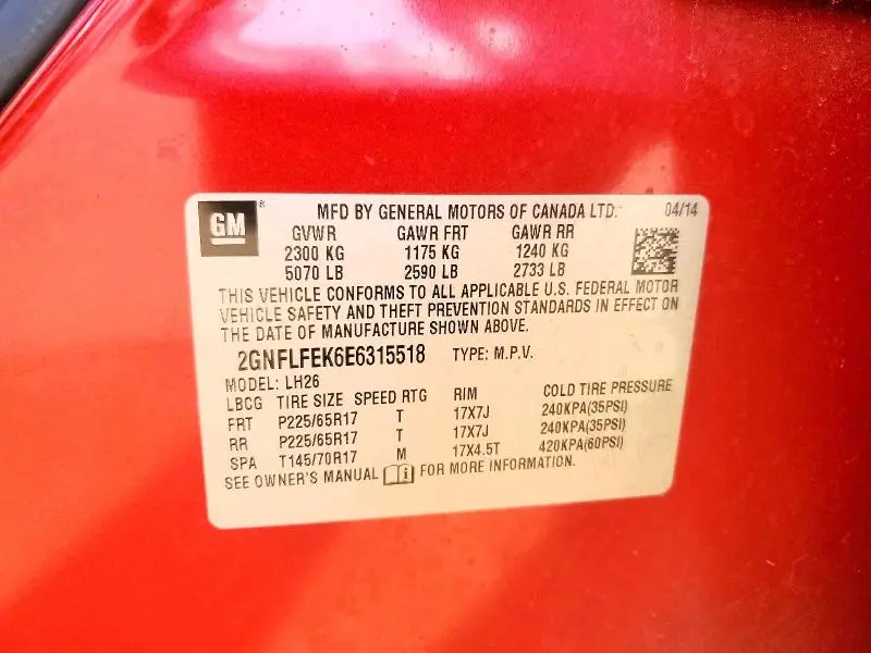 2014 CHEVROLET EQUINOX LT  