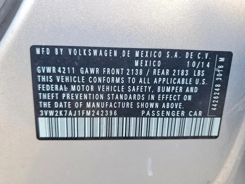 2015 VOLKSWAGEN JETTA BASE  