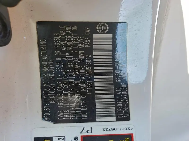 2012 TOYOTA CAMRY SE  