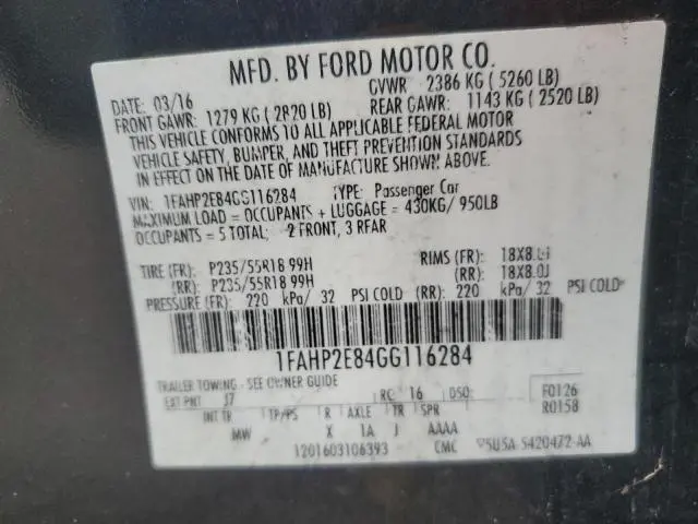 2016 FORD TAURUS SEL  