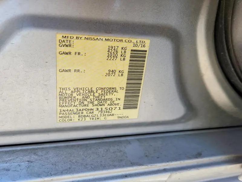 2017 NISSAN ALTIMA 2.5 S  