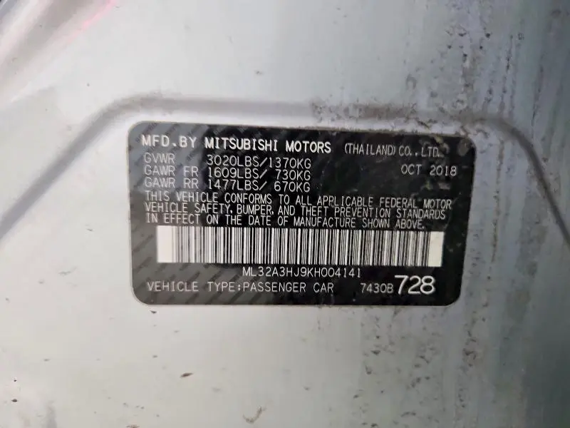 2019 MITSUBISHI MIRAGE   