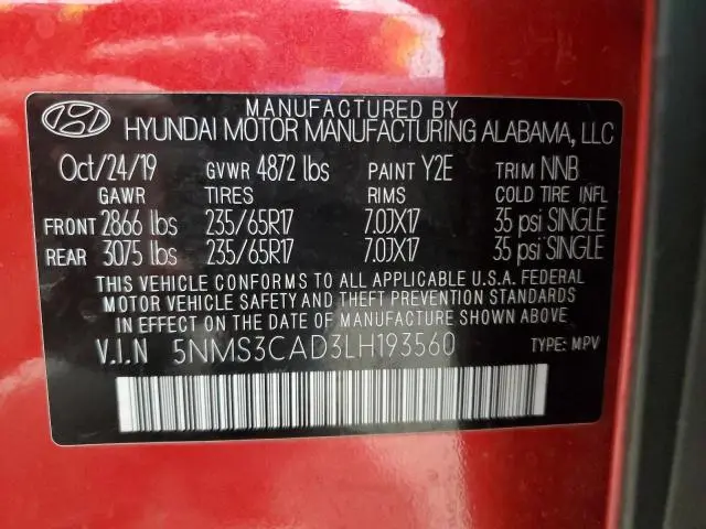 2020 HYUNDAI SANTA FE SEL  