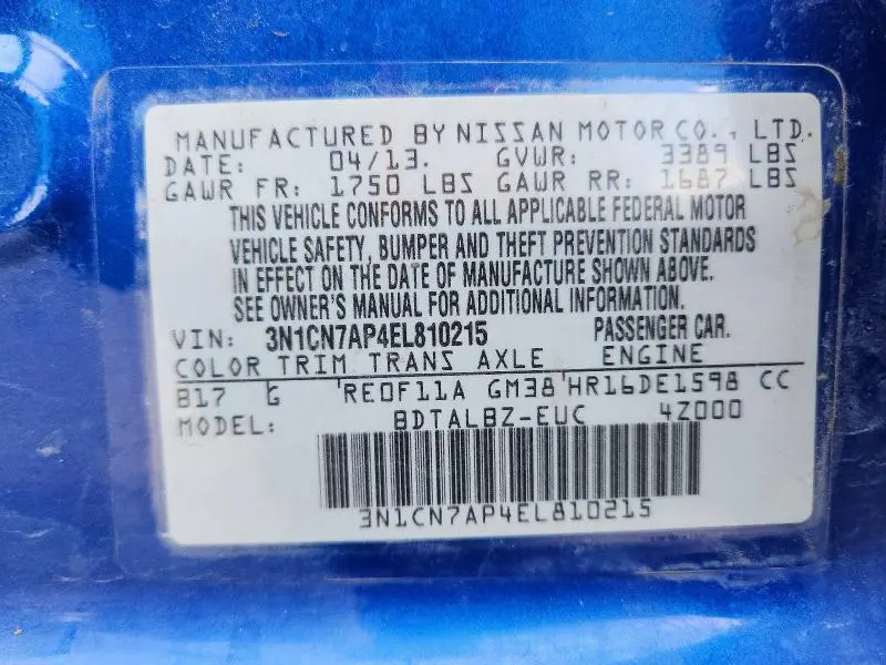 2014 NISSAN VERSA 1.6 SV  