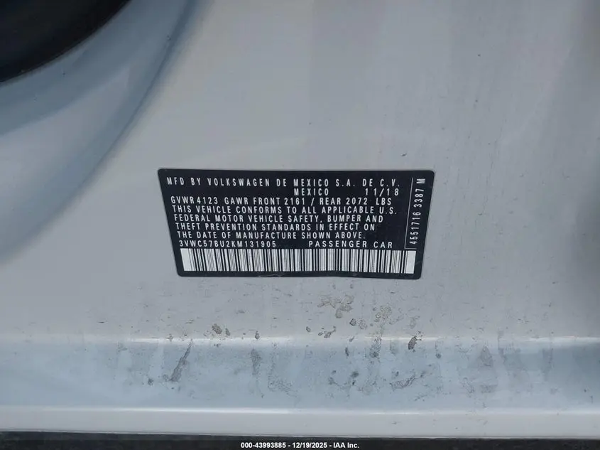 2019 VOLKSWAGEN JETTA 1.4T R-LINE/1.4T S/1.4T SE