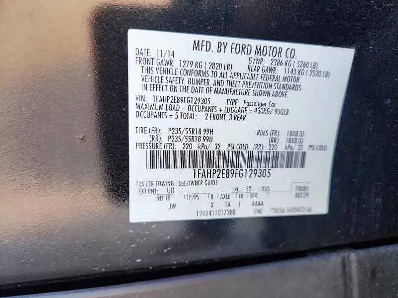 2015 FORD TAURUS SEL  