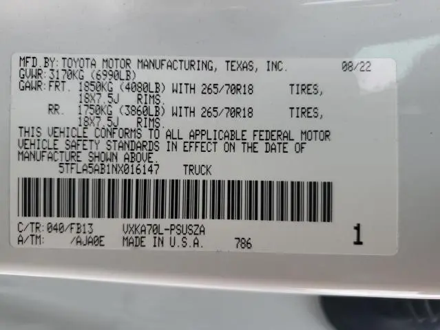 2022 TOYOTA TUNDRA CREWMAX SR  