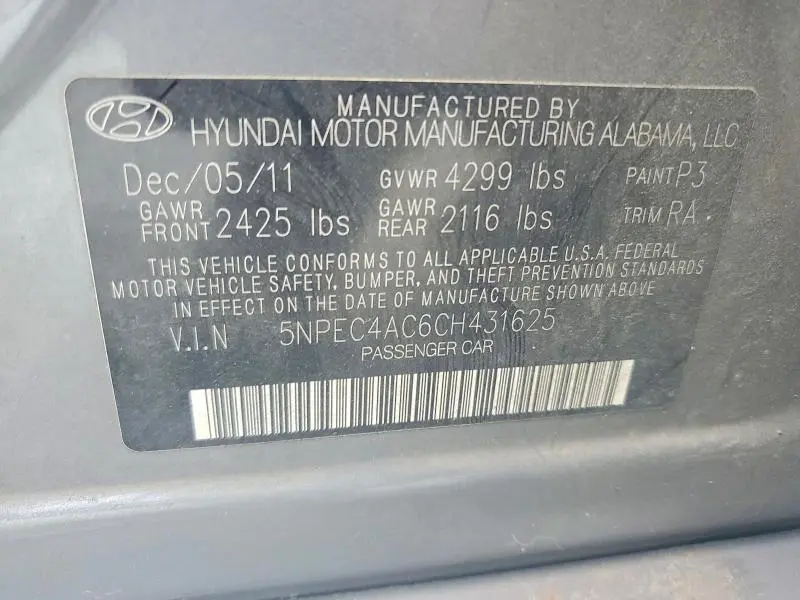 2012 HYUNDAI SONATA SE  