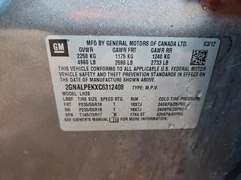 2012 CHEVROLET EQUINOX LT  