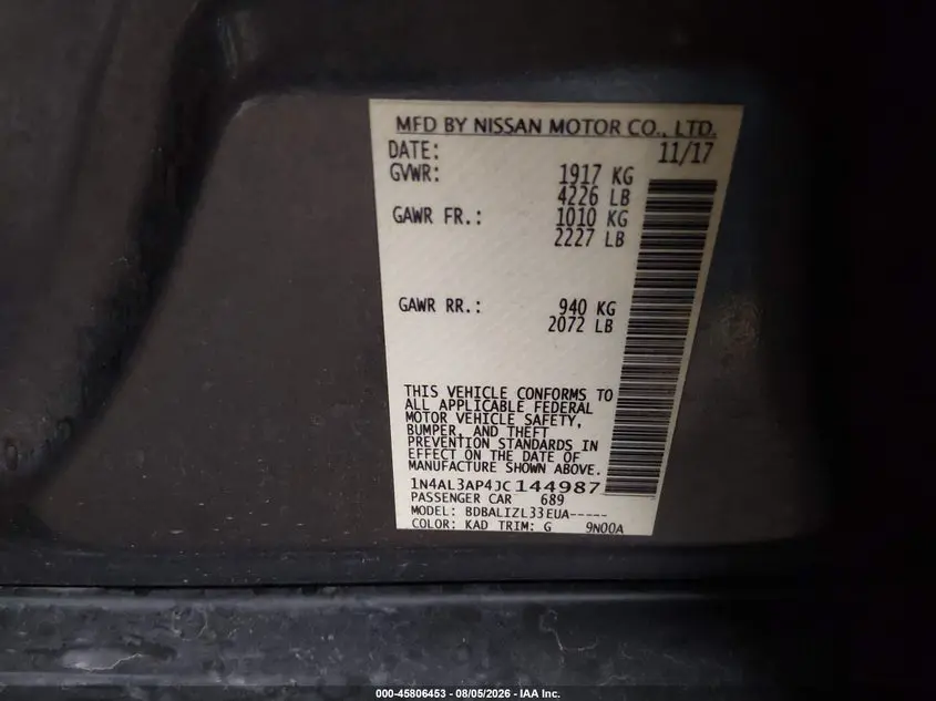 2018 NISSAN ALTIMA 2.5 SV