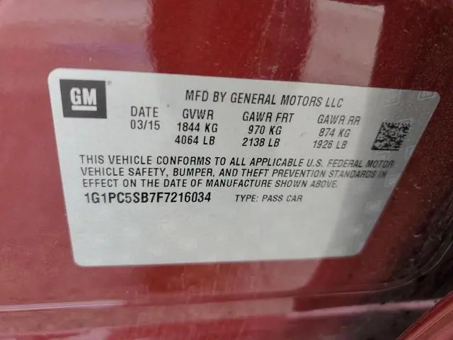 2015 CHEVROLET CRUZE LT  