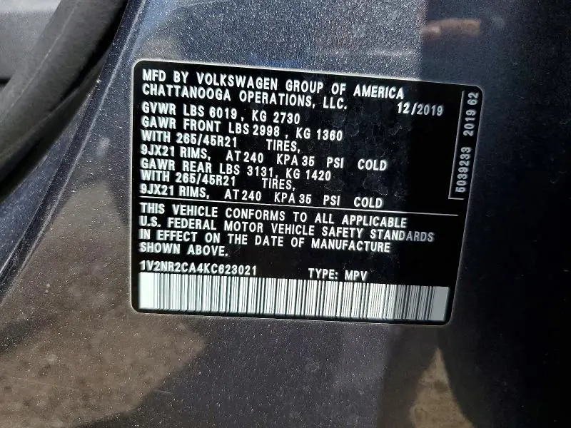 2019 VOLKSWAGEN ATLAS SEL PREMIUM  