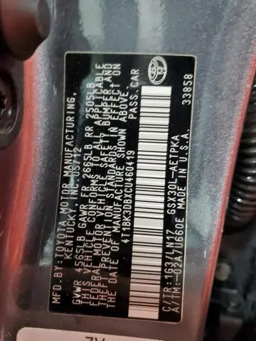 2012 TOYOTA AVALON BASE  