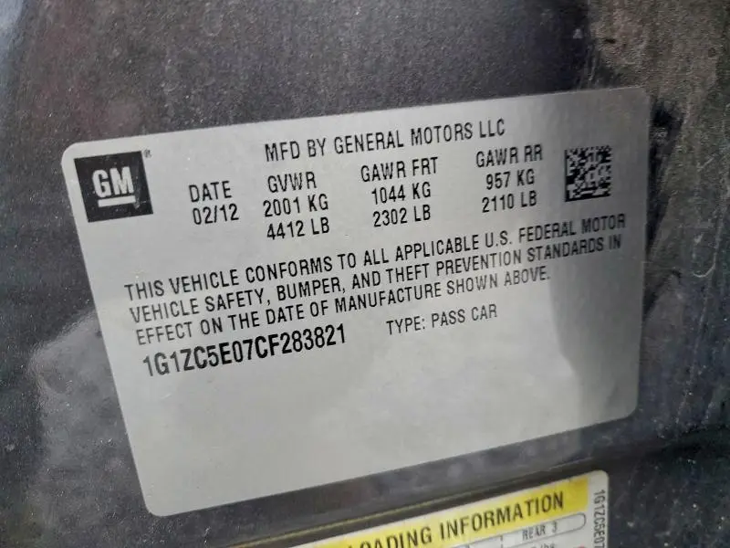 2012 CHEVROLET MALIBU 1LT  