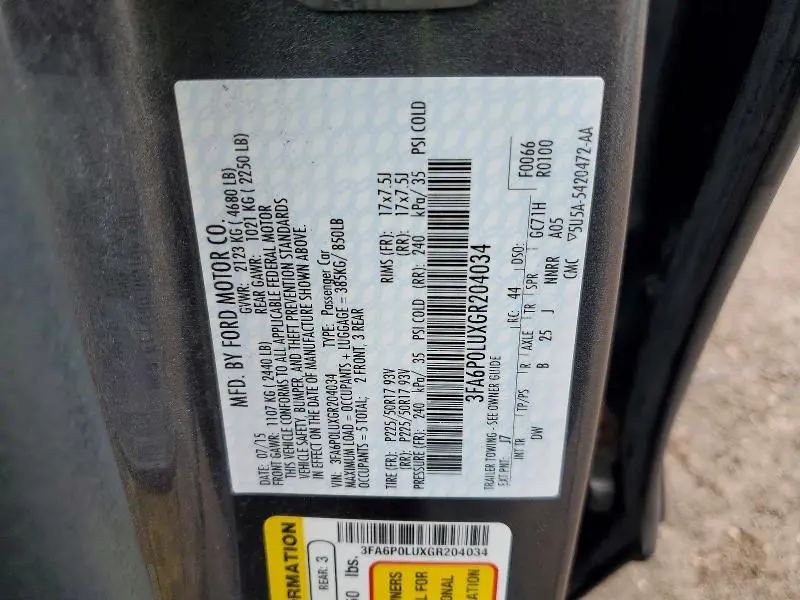 2016 FORD FUSION SE HYBRID  